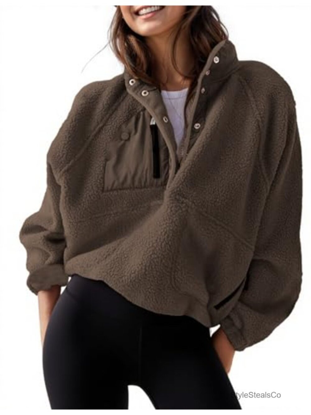 Women's Lightweight Fleece Pullover Jacket Cropped Sherpa Coat with Pockets